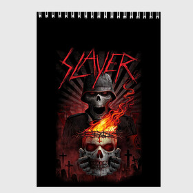 Скетчбук с принтом Slayer , 100% бумага
 | 48 листов, плотность листов — 100 г/м2, плотность картонной обложки — 250 г/м2. Листы скреплены сверху удобной пружинной спиралью | kerry king | musical group | repentless | slayer | tom araya | метал | том арайа | трэш