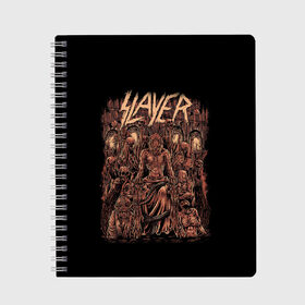 Тетрадь с принтом Slayer , 100% бумага | 48 листов, плотность листов — 60 г/м2, плотность картонной обложки — 250 г/м2. Листы скреплены сбоку удобной пружинной спиралью. Уголки страниц и обложки скругленные. Цвет линий — светло-серый
 | kerry king | musical group | repentless | slayer | tom araya | метал | том арайа | трэш