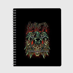 Тетрадь с принтом Slayer , 100% бумага | 48 листов, плотность листов — 60 г/м2, плотность картонной обложки — 250 г/м2. Листы скреплены сбоку удобной пружинной спиралью. Уголки страниц и обложки скругленные. Цвет линий — светло-серый
 | kerry king | musical group | repentless | slayer | tom araya | метал | том арайа | трэш