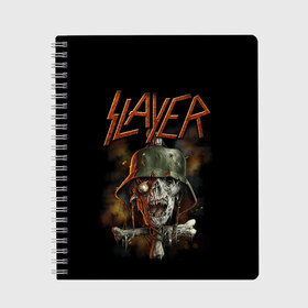 Тетрадь с принтом Slayer , 100% бумага | 48 листов, плотность листов — 60 г/м2, плотность картонной обложки — 250 г/м2. Листы скреплены сбоку удобной пружинной спиралью. Уголки страниц и обложки скругленные. Цвет линий — светло-серый
 | kerry king | musical group | repentless | slayer | tom araya | метал | том арайа | трэш