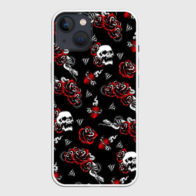 Чехол для iPhone 13 с принтом Черепа и розы ,  |  | diamond | diamonds | gothic | heart | hearts | roses | skull | skulls | snake | snakes | tattoo | tattoos | брилианты | бриллианты | готика | готическая | готичная | змеи | змея | розы | сердца | сердце | тату | татуировка | татуировки | череп 