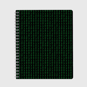 Тетрадь с принтом Бинарный код , 100% бумага | 48 листов, плотность листов — 60 г/м2, плотность картонной обложки — 250 г/м2. Листы скреплены сбоку удобной пружинной спиралью. Уголки страниц и обложки скругленные. Цвет линий — светло-серый
 | 1 и 0 | binary | computer | green | matrix | programming | stream | streaming | system | бинарный | буквы | двоичная | двоичный | единицы | зеленые | код | кода | компьютерный | матрица | нули | поток | программирование | символы