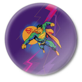 Значок с принтом Superman ,  металл | круглая форма, металлическая застежка в виде булавки | man | steel | superman | vdzajul | супермен | супермэн