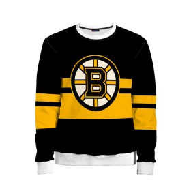 Детский свитшот 3D с принтом BOSTON BRUINS NHL , 100% полиэстер | свободная посадка, прямой крой, мягкая тканевая резинка на рукавах и понизу свитшота | Тематика изображения на принте: black | boston | bruins | hockey | ice | logo | nhl | sport | usa | бостон | брюинз | логотип | нхл | спорт | хоккей