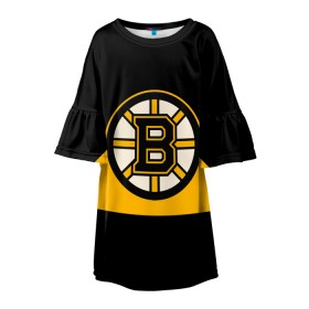 Детское платье 3D с принтом BOSTON BRUINS NHL , 100% полиэстер | прямой силуэт, чуть расширенный к низу. Круглая горловина, на рукавах — воланы | Тематика изображения на принте: black | boston | bruins | hockey | ice | logo | nhl | sport | usa | бостон | брюинз | логотип | нхл | спорт | хоккей