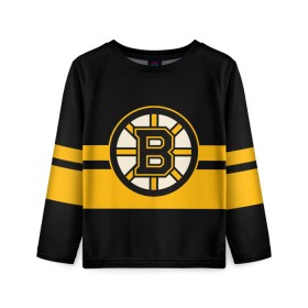 Детский лонгслив 3D с принтом BOSTON BRUINS NHL , 100% полиэстер | длинные рукава, круглый вырез горловины, полуприлегающий силуэт
 | black | boston | bruins | hockey | ice | logo | nhl | sport | usa | бостон | брюинз | логотип | нхл | спорт | хоккей
