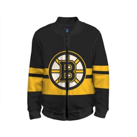 Детский бомбер 3D с принтом BOSTON BRUINS NHL , 100% полиэстер | застегивается на молнию, по бокам два кармана без застежек, мягкие манжеты, по низу бомбера и на воротнике — эластичная резинка | Тематика изображения на принте: black | boston | bruins | hockey | ice | logo | nhl | sport | usa | бостон | брюинз | логотип | нхл | спорт | хоккей