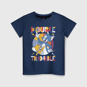 Детская футболка хлопок с принтом POUBLE TROUBLE , 100% хлопок | круглый вырез горловины, полуприлегающий силуэт, длина до линии бедер | Тематика изображения на принте: spike | tom  jerry | tom and jerry | tomjerry | tuffy | vdgerir | мамочка два тапочка | том и джери | том и джерри