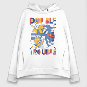 Женское худи Oversize хлопок с принтом POUBLE TROUBLE , френч-терри — 70% хлопок, 30% полиэстер. Мягкий теплый начес внутри —100% хлопок | боковые карманы, эластичные манжеты и нижняя кромка, капюшон на магнитной кнопке | spike | tom  jerry | tom and jerry | tomjerry | tuffy | vdgerir | мамочка два тапочка | том и джери | том и джерри