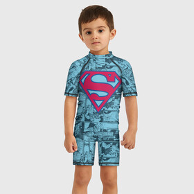 Детский купальный костюм 3D с принтом Man of steel , Полиэстер 85%, Спандекс 15% | застежка на молнии на спине | man | steel | superman | vdzajul | супермен | супермэн