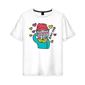 Женская футболка хлопок Oversize с принтом Влюбленный кот-хипстер , 100% хлопок | свободный крой, круглый ворот, спущенный рукав, длина до линии бедер
 | 
