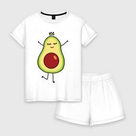 Женская пижама с шортиками хлопок с принтом Милое авокадо , 100% хлопок | футболка прямого кроя, шорты свободные с широкой мягкой резинкой | Тематика изображения на принте: авокадо | милое