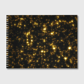 Альбом для рисования с принтом Золотые звёзды , 100% бумага
 | матовая бумага, плотность 200 мг. | Тематика изображения на принте: блеск | звёзды | золото | ночь | сияние | темнота | черный