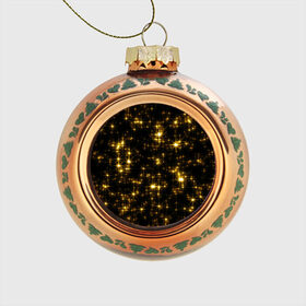 Стеклянный ёлочный шар с принтом Золотые звёзды , Стекло | Диаметр: 80 мм | блеск | звёзды | золото | ночь | сияние | темнота | черный