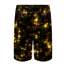 Детские спортивные шорты 3D с принтом Золотые звёзды ,  100% полиэстер
 | пояс оформлен широкой мягкой резинкой, ткань тянется
 | блеск | звёзды | золото | ночь | сияние | темнота | черный