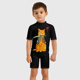 Детский купальный костюм 3D с принтом Котик , Полиэстер 85%, Спандекс 15% | застежка на молнии на спине | животное | зверь | катана | кот | котейка | котик | котэ | лайки | лапка | мем | мемы | милый кот | мяу | неон | нож | отпечаток | след