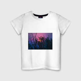 Детская футболка хлопок с принтом Трава растения закатный свет , 100% хлопок | круглый вырез горловины, полуприлегающий силуэт, длина до линии бедер | вечер | закат | мило | небо | поле | рассвет | растения | свет | сумерки | сухоцвет