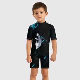 Детский купальный костюм 3D с принтом Sky Wolf , Полиэстер 85%, Спандекс 15% | застежка на молнии на спине | auf | wolf | арт | ауф | вокл | лого