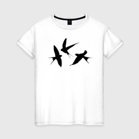 Женская футболка хлопок с принтом Ласточки , 100% хлопок | прямой крой, круглый вырез горловины, длина до линии бедер, слегка спущенное плечо | ласточка | ласточки | плица | птицы | птичка | силуэт ласточек