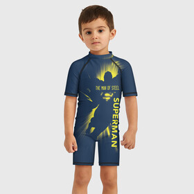 Детский купальный костюм 3D с принтом The man of steel , Полиэстер 85%, Спандекс 15% | застежка на молнии на спине | man | steel | superman | vdzajul | супермен | супермэн