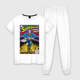 Женская пижама хлопок с принтом Clark Kent , 100% хлопок | брюки и футболка прямого кроя, без карманов, на брюках мягкая резинка на поясе и по низу штанин | man | steel | superman | vdzajul | супермен | супермэн