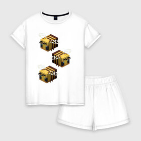Женская пижама с шортиками хлопок с принтом minecraft bee , 100% хлопок | футболка прямого кроя, шорты свободные с широкой мягкой резинкой | майнкрафт | пчела