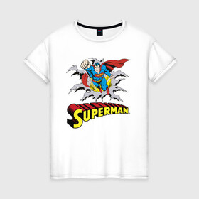 Женская футболка хлопок с принтом Superman , 100% хлопок | прямой крой, круглый вырез горловины, длина до линии бедер, слегка спущенное плечо | man | steel | superman | vdzajul | супермен | супермэн