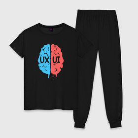 Женская пижама хлопок с принтом UX UI Brain , 100% хлопок | брюки и футболка прямого кроя, без карманов, на брюках мягкая резинка на поясе и по низу штанин | cmyk | design | designer | illustrator | photoshop | rgb | дезигнер | дизайн | дизанер | ргб