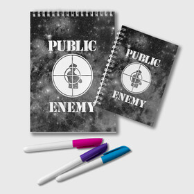 Блокнот с принтом PUBLIC ENEMY , 100% бумага | 48 листов, плотность листов — 60 г/м2, плотность картонной обложки — 250 г/м2. Листы скреплены удобной пружинной спиралью. Цвет линий — светло-серый
 | public enemy | rap | музыка | паблик энеми | рэп