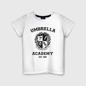 Детская футболка хлопок с принтом The Umbrella Academy , 100% хлопок | круглый вырез горловины, полуприлегающий силуэт, длина до линии бедер | the umbrella academy | umbrella | академия амбрелла | амбрелла | герб | зонтик