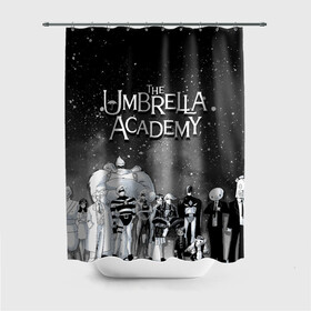 Штора 3D для ванной с принтом The Umbrella Academy , 100% полиэстер | плотность материала — 100 г/м2. Стандартный размер — 146 см х 180 см. По верхнему краю — пластиковые люверсы для креплений. В комплекте 10 пластиковых колец | Тематика изображения на принте: the umbrella academy | umbrella | академия амбрелла | амбрелла | герб | зонтик