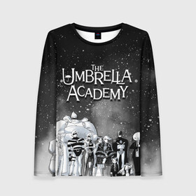 Женский лонгслив 3D с принтом The Umbrella Academy , 100% полиэстер | длинные рукава, круглый вырез горловины, полуприлегающий силуэт | the umbrella academy | umbrella | академия амбрелла | амбрелла | герб | зонтик