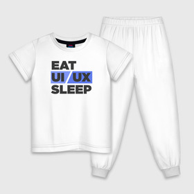 Детская пижама хлопок с принтом Eat UI UX Sleep , 100% хлопок |  брюки и футболка прямого кроя, без карманов, на брюках мягкая резинка на поясе и по низу штанин
 | Тематика изображения на принте: cmyk | design | designer | illustrator | photoshop | rgb | ui | ui ux | ux | дезигнер | дизайн | дизанер | ргб