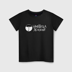 Детская футболка хлопок с принтом Академия Амбрелла , 100% хлопок | круглый вырез горловины, полуприлегающий силуэт, длина до линии бедер | the umbrella academy | umbrella | академия амбрелла | амбрелла | герб | зонтик