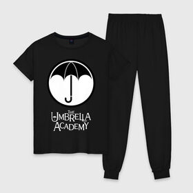 Женская пижама хлопок с принтом Академия Амбрелла , 100% хлопок | брюки и футболка прямого кроя, без карманов, на брюках мягкая резинка на поясе и по низу штанин | the umbrella academy | umbrella | академия амбрелла | амбрелла | герб | зонтик