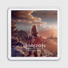 Магнит 55*55 с принтом Horizon Forbidden West , Пластик | Размер: 65*65 мм; Размер печати: 55*55 мм | aloy | guerrilla games | horizon forbidden west | hunt | zero dawn | горизонт | запретный запад | игры | нулевой рассвет | охота | элой