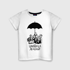 Детская футболка хлопок с принтом Академия Амбрелла , 100% хлопок | круглый вырез горловины, полуприлегающий силуэт, длина до линии бедер | the umbrella academy | umbrella | академия амбрелла | амбрелла | герб | зонтик