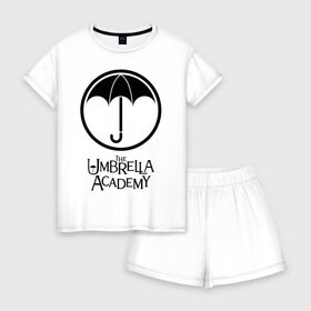 Женская пижама с шортиками хлопок с принтом Академия Амбрелла , 100% хлопок | футболка прямого кроя, шорты свободные с широкой мягкой резинкой | the umbrella academy | umbrella | академия амбрелла | амбрелла | герб | зонтик