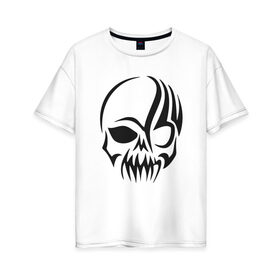 Женская футболка хлопок Oversize с принтом череп , 100% хлопок | свободный крой, круглый ворот, спущенный рукав, длина до линии бедер
 | белый | кости | мертвец | череп | черный