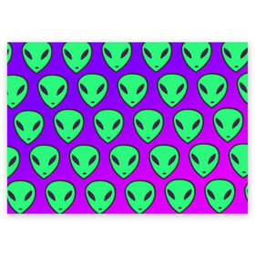 Поздравительная открытка с принтом ALIENS , 100% бумага | плотность бумаги 280 г/м2, матовая, на обратной стороне линовка и место для марки
 | alien | space | зеленый | космос | нло | пришелец