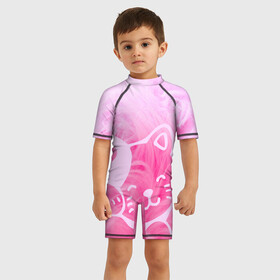 Детский купальный костюм 3D с принтом Розовый кот , Полиэстер 85%, Спандекс 15% | застежка на молнии на спине | животное | кот | кошка | нежность | розовый