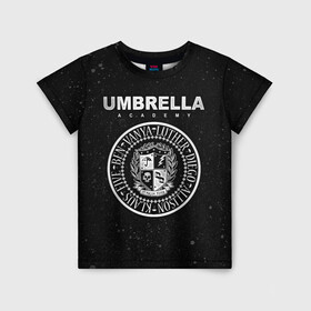 Детская футболка 3D с принтом Академия Амбрелла , 100% гипоаллергенный полиэфир | прямой крой, круглый вырез горловины, длина до линии бедер, чуть спущенное плечо, ткань немного тянется | Тематика изображения на принте: the umbrella academy | umbrella | академия амбрелла | амбрелла | герб | зонтик
