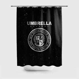 Штора 3D для ванной с принтом Академия Амбрелла , 100% полиэстер | плотность материала — 100 г/м2. Стандартный размер — 146 см х 180 см. По верхнему краю — пластиковые люверсы для креплений. В комплекте 10 пластиковых колец | the umbrella academy | umbrella | академия амбрелла | амбрелла | герб | зонтик
