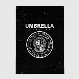 Постер с принтом Академия Амбрелла , 100% бумага
 | бумага, плотность 150 мг. Матовая, но за счет высокого коэффициента гладкости имеет небольшой блеск и дает на свету блики, но в отличии от глянцевой бумаги не покрыта лаком | the umbrella academy | umbrella | академия амбрелла | амбрелла | герб | зонтик