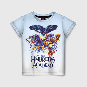 Детская футболка 3D с принтом Академия Амбрелла , 100% гипоаллергенный полиэфир | прямой крой, круглый вырез горловины, длина до линии бедер, чуть спущенное плечо, ткань немного тянется | Тематика изображения на принте: the umbrella academy | umbrella | академия амбрелла | амбрелла | зонтик | комиксы