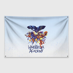 Флаг-баннер с принтом Академия Амбрелла , 100% полиэстер | размер 67 х 109 см, плотность ткани — 95 г/м2; по краям флага есть четыре люверса для крепления | the umbrella academy | umbrella | академия амбрелла | амбрелла | зонтик | комиксы
