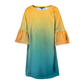 Детское платье 3D с принтом Мягкий летний градиент , 100% полиэстер | прямой силуэт, чуть расширенный к низу. Круглая горловина, на рукавах — воланы | градиент | для всех | желтый | зеленый | летний | на каждый день | обычный | переход | повседневный | яркий