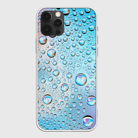 Чехол для iPhone 12 Pro с принтом Капли голубой роса стекло вода , силикон | область печати: задняя сторона чехла, без боковых панелей | Тематика изображения на принте: вода | градиент | для всех | дождь | капли | летний | на каждый день | обычный | окно | поверхность | повседневный | размытость | роса | стекло