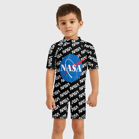 Детский купальный костюм 3D с принтом NASA , Полиэстер 85%, Спандекс 15% | застежка на молнии на спине | logo | logo nasa | nasa | space | америка | арт | космос | лого | лого наса | логотип | логотип наса | наса | спэйс