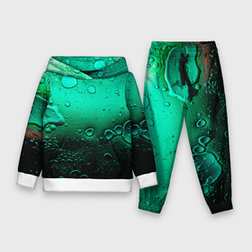 Детский костюм 3D (с толстовкой) с принтом Зеленые капли клетки ,  |  | Тематика изображения на принте: биология | вода | градиент | для всех | дождь | капли | клетки | летний | на каждый день | обычный | окно | поверхность | повседневный | размытость | роса | стекло